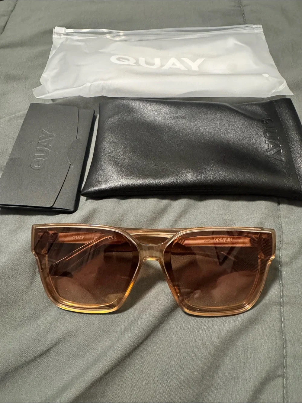 NWT QUAY DRIVE Women's Square Frame Sunglasses in OAT frames Sepia lens